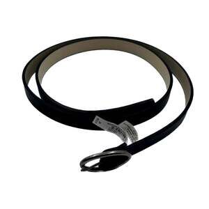 Womens Black Skinny Leather Belt XL Thin Oval Silver Buckle 40-43" 3/8:" Slim